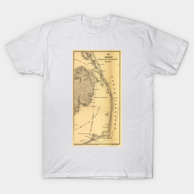 Vintage Map of The Outer Banks (1862) T-Shirt by Bravuramedia